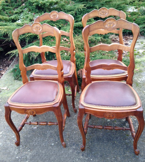 set of 4 old french chairs with leather seats